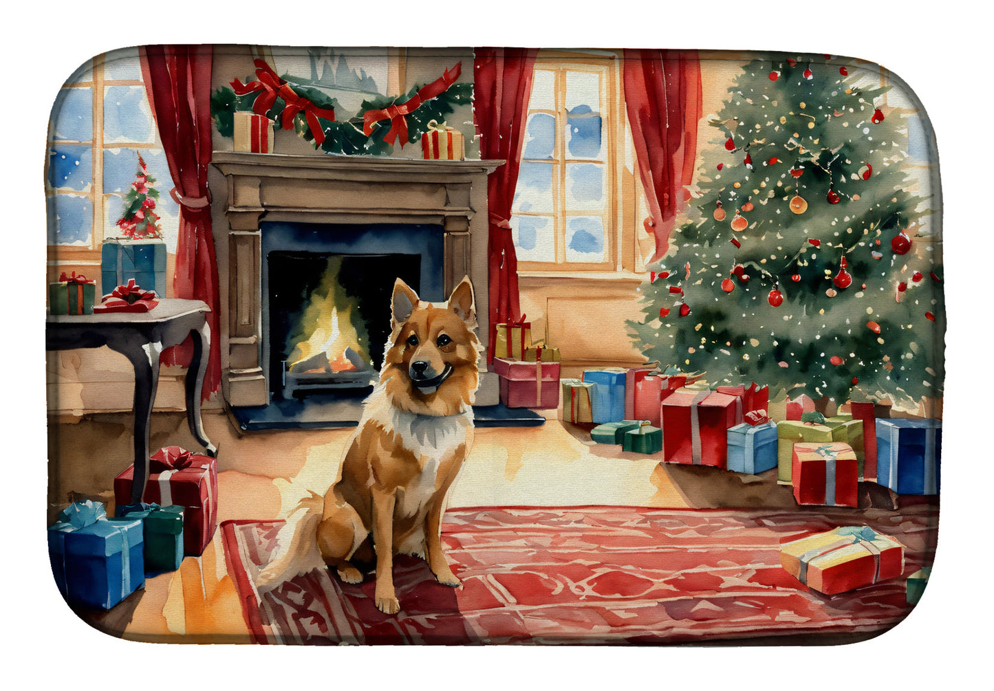 Finnish Spitz Cozy Christmas Dish Drying Mat