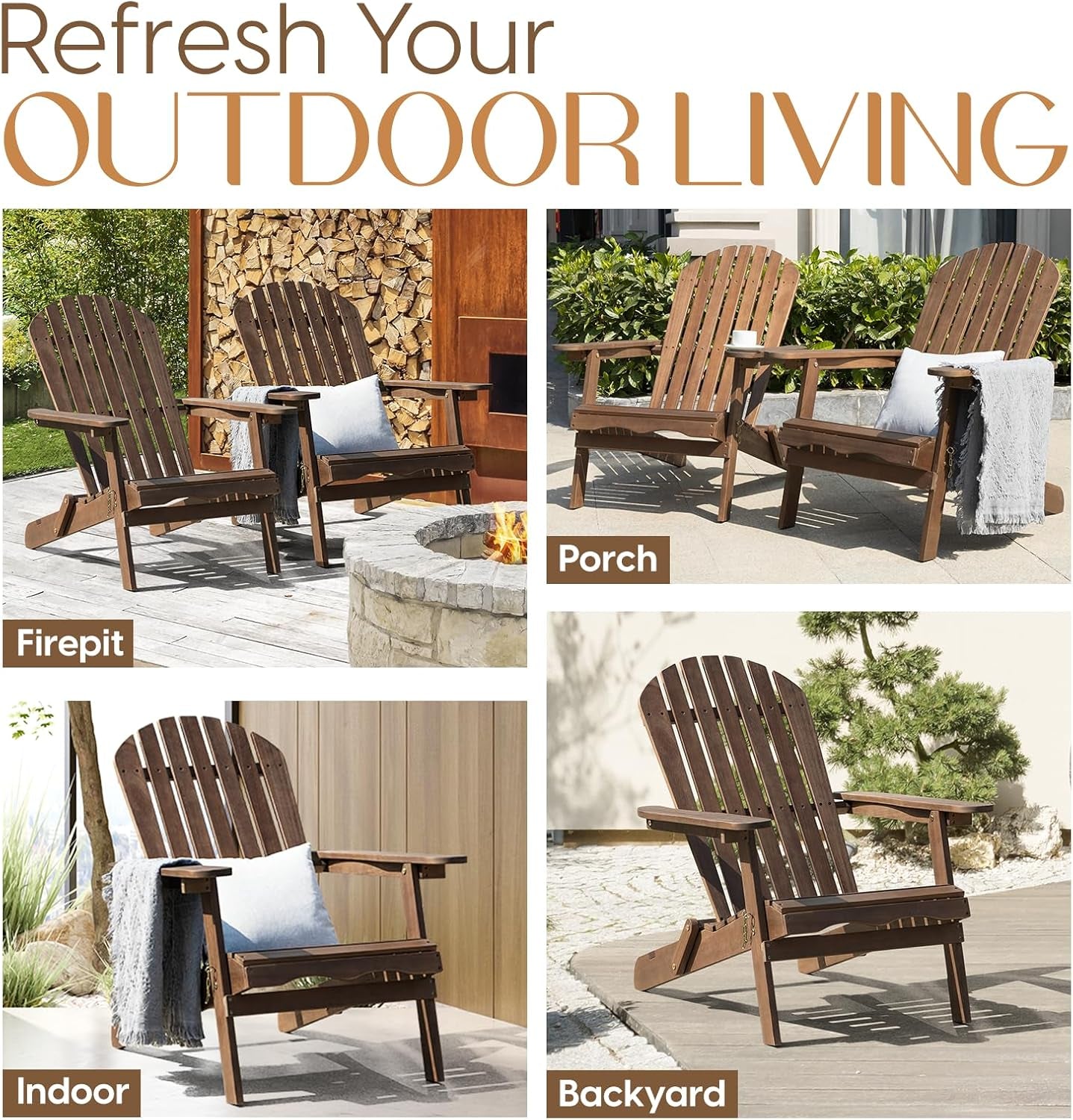 Outdoor Adirondack Chair Set Foldable Pre-Assembled Comfort